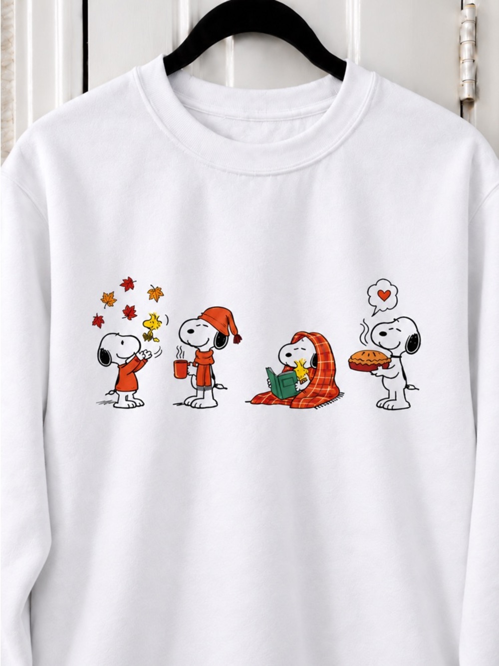Snoopy Fall Graphic White Crewneck Sweatshirt - Picture 2 of 3